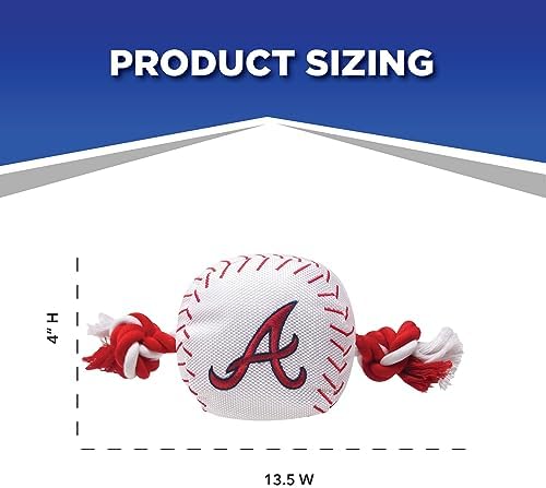 MLB ATLANTA BRAVES Baseball Rope Toy for DOGS & CATS. Tough nylon, Sporty Baseball Design, Heavy-duty ropes with Inner SQUEAKER