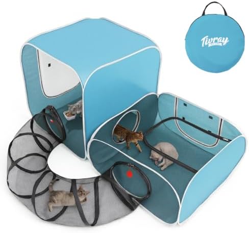 Cat Playpen, 3-in-1 Pop-up Outdoor Cat Enclosure, Blue
