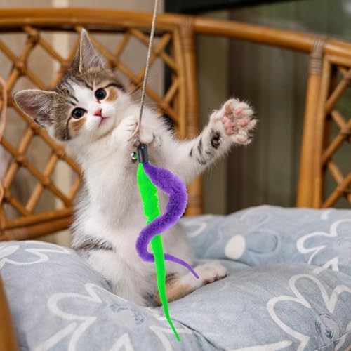 Cat Worms Refills for Wand, 12 PCS Cat Wand Attachments Worms Toy Interactive Kitten Worm Replacements Feather Worm Teaser Refills
