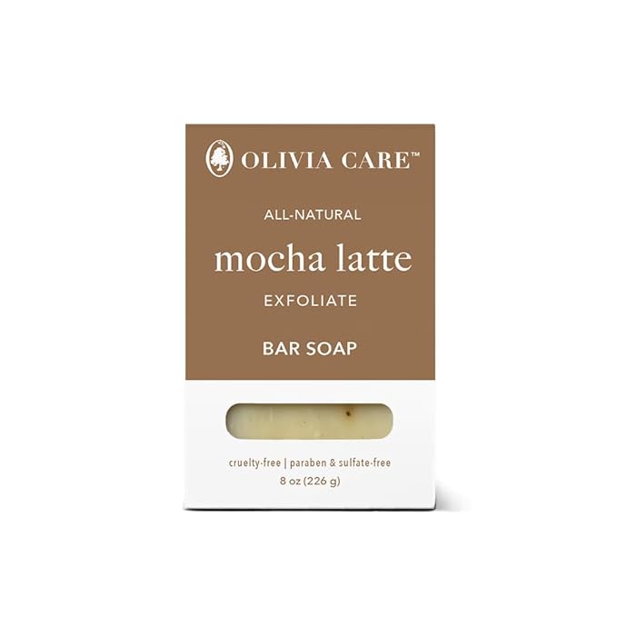 Olivia Care Exfoliating Bar Soap, Coffee Beans, 100% Natural, Organic Ingredients, Clean Energize Mind Body, Full of Vitamin, Antioxidants & Minerals (Mocha Latte)