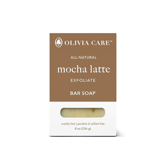 Olivia Care Exfoliating Bar Soap, Coffee Beans, 100% Natural, Organic Ingredients, Clean Energize Mind Body, Full of Vitamin, Antioxidants & Minerals (Mocha Latte)