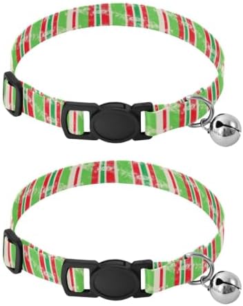Vertical Stripes Green Collars for Puppies, 2 Pack Collar with Bell for Dog Puppy