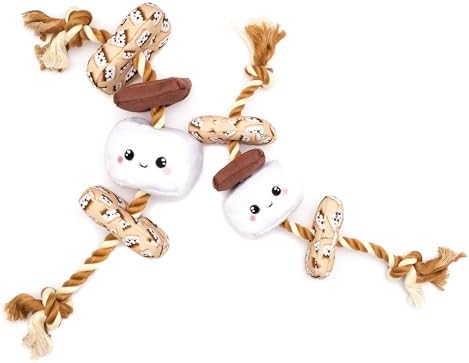 The Worthy Dog Icons Pattern Tough Plush Squeaky Dog Toy, S'Mores
