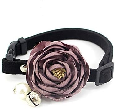 Peony Flower Cat Dog Collar Bow Tie - Suede Puppy Necklace with Bell Pearl - Chihuahua Yorkie Clothes Costume Outfits Accessory, Adjustable and Handmade (Purple, Size S)
