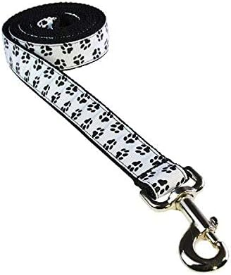 Large Black/Wht. Puppy Paws Dog Leash: 1" Wide, 6ft Length - Made in USA.