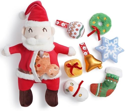 Nocciola Hide and Seek Christmas Santa Dog Toys: 9 Packs Vacation Gifts Funny Plush Stuffed Squeaky Crinkle Durable Chew Toys for Small Medium Large Breed, Dog Stocking Stuffers