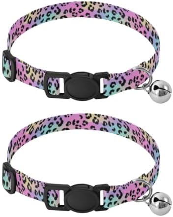 Leopard Spots Pastel Rainbow Metal Bell Included Pet Collar 2 Pack Collars for Puppies