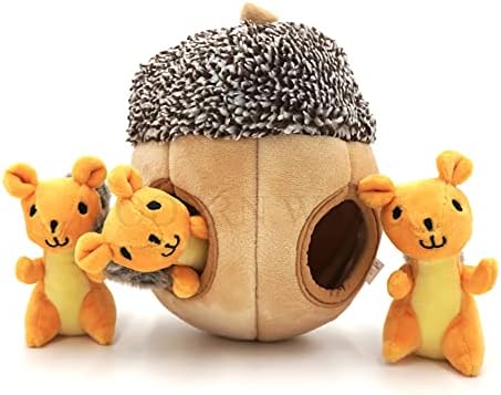 MODERN WAVE - Interactive Squeaky Plush Hide and Seek Squirrel Type Puzzle Toy for Dogs, Medium Size (Nut and Squirrels)