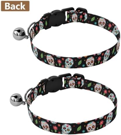 Colorful Sugar Skulls Floral Easy to Clean Pet Collar 2 Pack Lightweight Pet Collar for Cats and Dogs