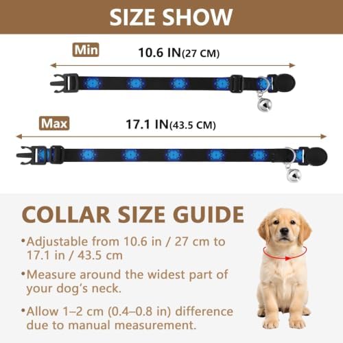 Skulls Blue Dog Collar with Bell 2 Pack Pet Collars Adjustable Length 10.6" to 17.1"