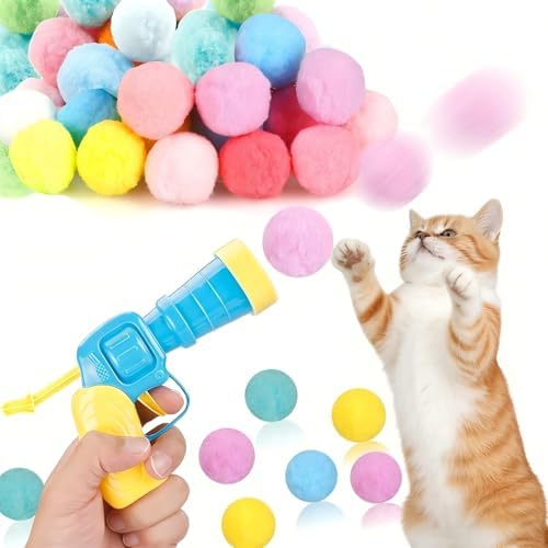 31Pcs Interactive Cat Toys Set, Cat Fetch Toy Gun with 30 Stuffed Plush Balls for Bored Indoor Adult Cats, Kitten Kitty Toys Pet Supplies Accessories, Funny Launcher & Cute Cat Gifts