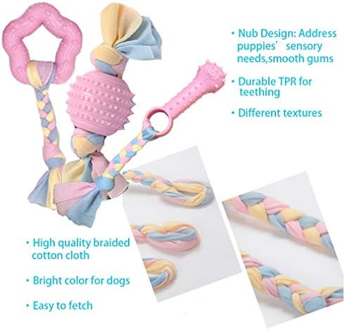 Volacopets Puppy Toys for Teething Small Dogs Interactive Tiny Dog pet Chew Toy Soft Rubber Puppies Cute Pink Bunny, Small Breed 4-Pack