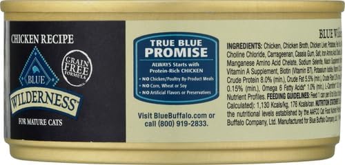 Blue Buffalo Wilderness High-Protein Grain-Free Wet Food for Adult Cats 7+,Chicken Recipe,5.5-oz.,(Pack of 48)