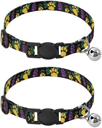 2 Pack Cats Collar Paws Colorful Cat Collar with Bell, Adjustable 10.6 to 17.1 Inches