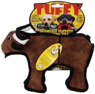 TUFFY - World's Tuffest Soft Dog Toy - Barnyard Junior Bull - Multiple Layers. Made Durable, Strong & Tough. Interactive Play (Tug, Toss & Fetch). Machine Washable & Floats