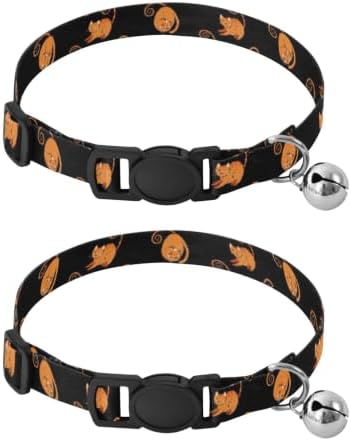 2 Pack Dog Collar Orange Cats Black Bell Collar for Small Dogs, Adjustable Length 10.6" to 17.1"