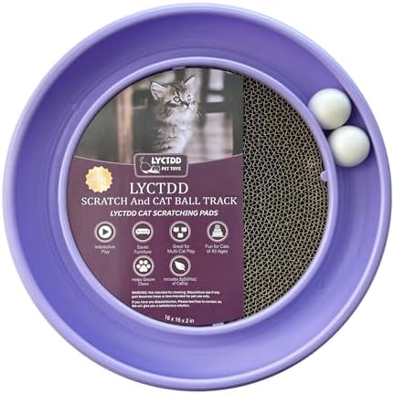 Interactive Cat Ball Track Toy for Indoor Cats, Cat Scratching Board & Exercise Set for Bored Indoor Adult and Kitten Mental & Physical Stimulation, with Spare Ball to Prevent Loss (Purple)
