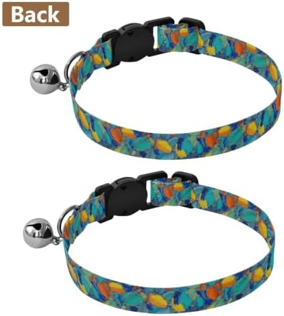 Oil Paint Multicolor Dog Collar with Bell 2 Pack Puppy Collar Adjustable Length 10.6" to 17.1"