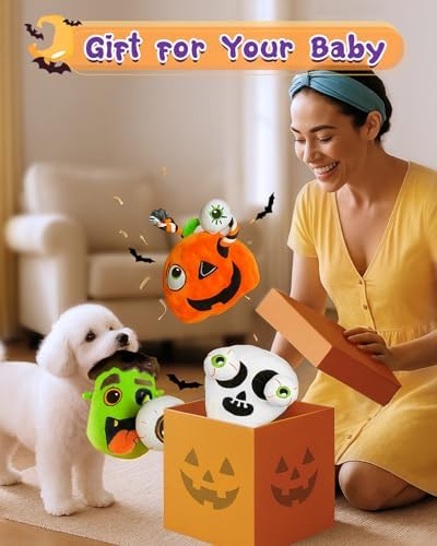 Swooflia Halloween Tug of War Dog Toy-Squeaky Plush Toy with Rope for Medium Large Breed Dogs to Keep Them Busy, Cute Pumpkin Interactive Doggie Toys