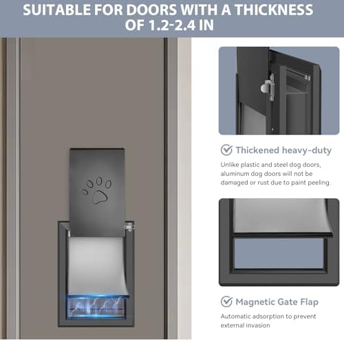 [Petoasis] 3-Flaps Heavy-Duty Dog Door, Rust Proof Aluminum Alloy Frame | Energy-Efficient,Thick Flaps Block Wind Snow Rain Intrusion in Extreme Weather (Black, Meduim for Door)