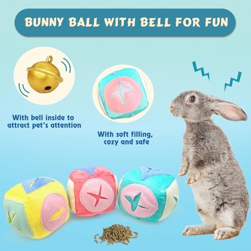 Large Rabbit Foraging Toy with Bell, Washable Snuffle Ball for Rabbits Toys Interactive Puzzle Bunny Toy Treat Dispenser Encourage Natural Foraging Skill Slow Feeder for Small Animal - Yellow