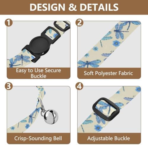 Dragonflies Flowers Blue Easy to Clean Pet Collar 2 Pack Lightweight Pet Collar for Cats and Dogs