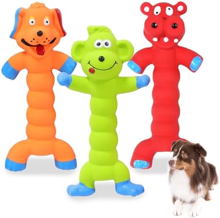 Dog Squeaky Toys Interactive Dog Toys - 3 Pack Rubber Chew Toys for Indoor Dogs to Chase, Fetch and Exercise, Medium & Large Dogs Toys for Boredom Relief