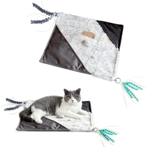 Cat Crinkle Mat with Mouse Toy,14x16" Interactive Cats Play Mat with Catnip
