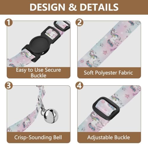 White Unicorns Rainbow Manes Easy to Clean Kitten Collar 2 Pack Adjustable Pet Collar