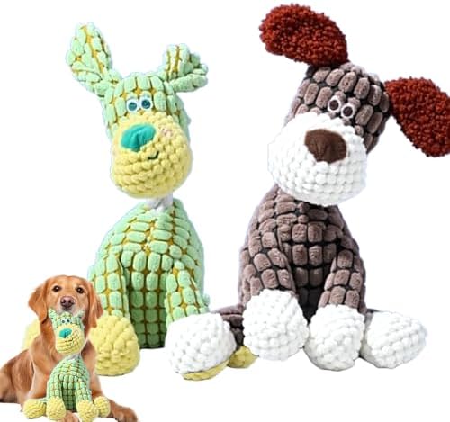 2026 New Dog Toys, Indestructible Plush Dog Toy for Aggressive Chewers, Interactive Squeaky Soft Puppy Chew Toy, Durable Teething Toys for Small Medium Large Dogs (Green+Brown)