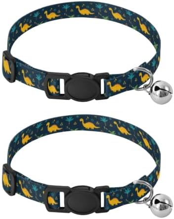 Colorful Cartoon Dinosaurs Green Kitten Collars 2 Pack Adjustable Pet Collar Length 10.6" to 17.1"