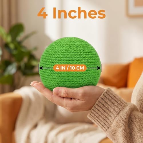 4-Inch Sisal Cat Toy Balls, Cat Toys for Indoor Cats, With Crinkle Sound
