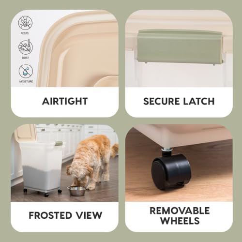 IRIS USA Dog Food Storage Container, Up to 40lbs, Almond/Pearl, Made in USA