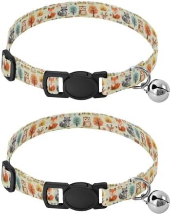 Cute Woodland Animals Fox Collar for Puppy, 2 Pack Kitten Bell Collar