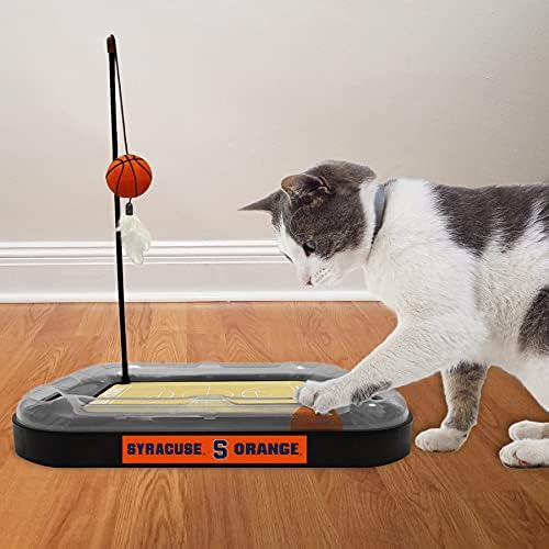 NCAA Syracuse Orange Basketball Court Cat Scratcher - Plush Basketball & Feather Cat Toy, Interactive Ball with Jingle Bell