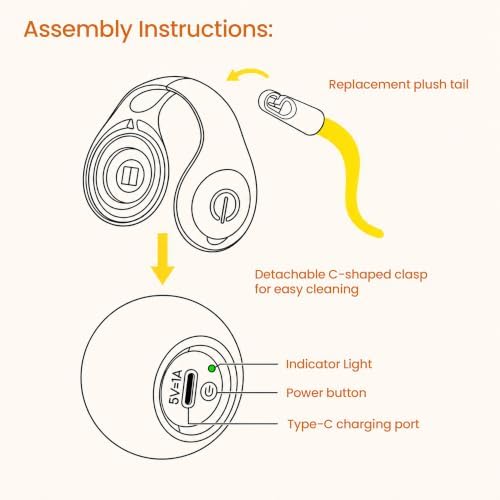 Rolling Cat Toy, 2-Speed Interactive Ball with Sound & 3 Replaceable Tails for Indoor Cats (Blue&Orange)