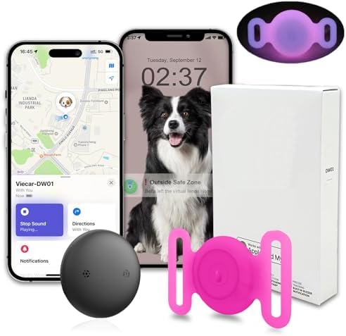 GPS Tracker for Dogs, Mini GPS Cat Tracker, IPX8 Waterproof GPS Trackers for Cats with Holder, No Monthly Fee, Work with Apple Find My(iOS Only), Smart Trackers for Dogs-YGPink-3