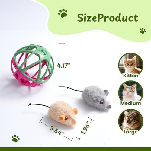 Cat Toys for Indoor Cats - Interactive Ball Cage Cat Toy with Realistic Mice Sounds & 2 Catnip Plush Toys, Motion-Activated Hunting Simulation Toy for Cats