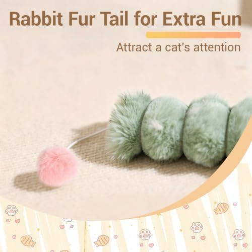 3 Pack Long Cat Kicker Toys with Catnip, 14.5 Inch Plush Caterpillar Cat Toys for Indoor Cats, Interactive Kicker Toys with Rabbit Fur Tail for Biting and Play