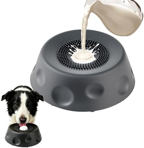 Anti-Choking Slow Feeder Dog Bowl, Interactive Lick Pad with Spinning Ball to Stop Boredom & Separation Anxiety, Food-Grade Silicone Lick Treat Toy for All Breeds Puppies to Large Dogs (Black)