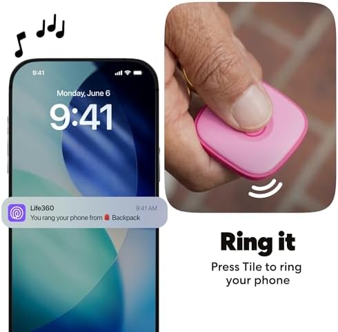 Life360 Tile - Bluetooth Tracker, Keys Finder and Item Locator for Keys, Bags and More. Phone Finder. Both iOS and Android Compatible. 4-Pack (Black/Pink Punch/Navy Blaze)