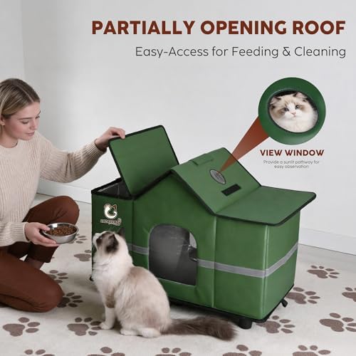 Large Outdoor Cat House with Heating Pad 28" x 16" x 17" Green