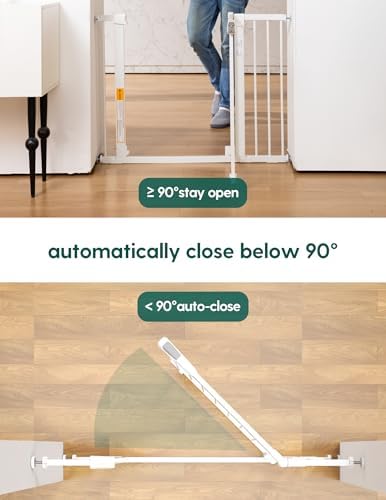 Babelio 29-43" Magnetic Baby Gate for Stairs,Doorways House,Kitchen,30" Tall Pet Door with Baffles,Pressure Mounted & Dual-Lock Design Safety for Kids Toddler,Auto-Close/Hold-Open,White