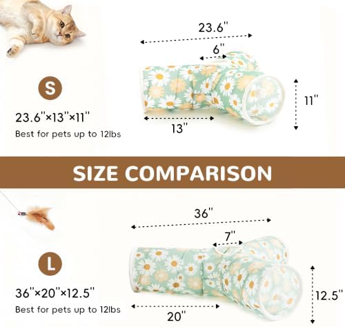Tempcore Cat Tunnel, 3-Way Collapsible Toy, Large Size Daisy Green Printed