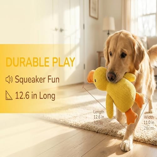 JINTONE Squeaky Dog Toy Duck,Funny Dog Toy for Dogs(Yellow,Medium)
