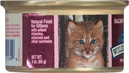 Blue Buffalo Wilderness Salmon Kitten Paté Wet Cat Food, 3 oz, 24 ct | High Protein, Real Salmon #1 Ingredient, Grain-Free Recipe, DHA for Cognitive Development, Helps Support Daily Hydration