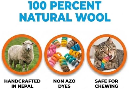Glaciart One Felt Mini Spring Cat Toy – 10 Pcs Soft Fuzzy Enrichment 100% Natural Wool - Interactive Stretchable Play Cat Toy Set - Safe for Pets, Non-AZO Colored Dyes - 11” Long