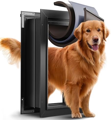 3-Flap Insulated Aluminum Large Dog Door for Wall | Pets Up to 110 LB, Heavy-Duty Telescoping Tunnel, Magnetic Design, Dustproof & Rustproof, Dual Security Locks & Closing Panel