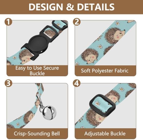 2 Pack Puppy Collar Cute Hedgehogs Cat Collar Breakaway with Bell, Adjustable 10.6 to 17.1 Inches
