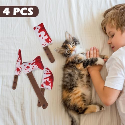 EXPAWLORER Cat Toys- 4 Psc Interactive Horror Knife Cat NipToy for Indoor Cats, Bite Resistant Chew Toys Teeth Cleaning,Gift Indoor Exercise for All Cat Breeds